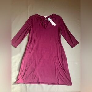 Nine Britton Selena Brushed Knit Swing Dress Burgundy Criss Cross Neck NWT S